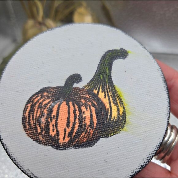 "5/$25" Set Of 3 Round Canvas Hand Painted Watercolor Fall Themed Fridge Magnets - Picture 3 of 6